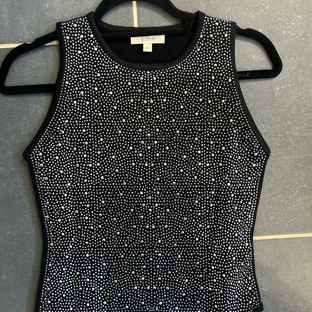 Elan Black Top with Silver Embellishments